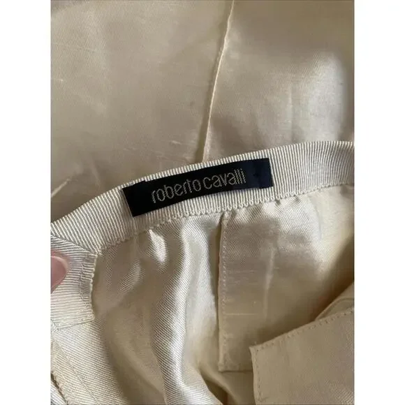 Vintage Roberto US-2 Cavalli Cream Silk Rhinestone Brooch Belt Pants IT-38 Small - Picture 7 of 9